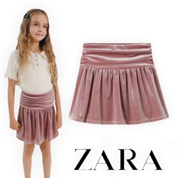 ZARA Kids | Pink | RUFFLED VELVET SKIRT - Picture 1 of 6